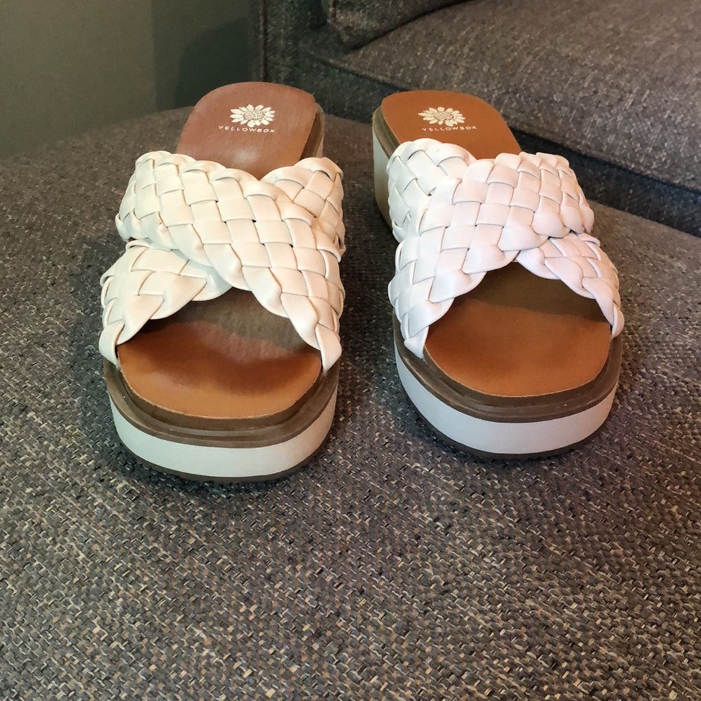 Yellow Box White Woven Platform Slide Sandals - Picture 2 of 4